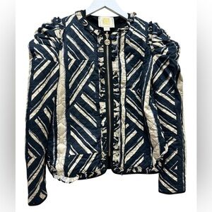 Emily McCarthy Ava Reversible Jacket Plaid Noir Navy/Black/Cream Sz XS Women’s